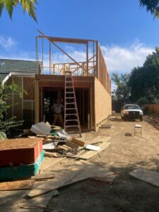 Home addition construction framing and worksite